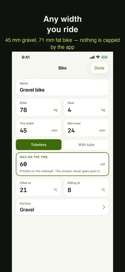 Bike Tire Pressure: Any Width 화면 2