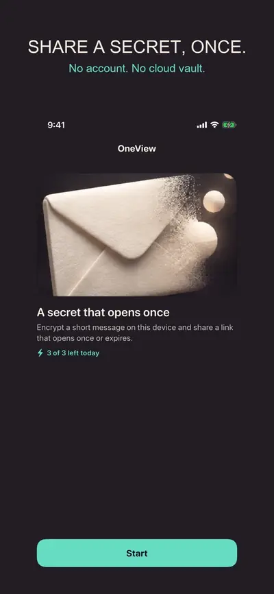 OneView: Expiring Secret 화면 1