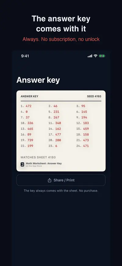 Math Worksheet: Answer Key 화면 2